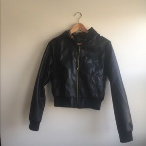 Black pleather short jacked with hood